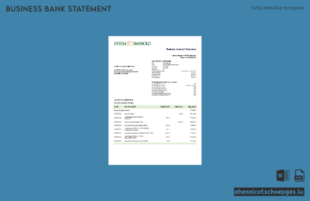 Rumänien Intesa Sanpaolo Geschäftskontoauszug Word- und PDF-Beispielvorschau